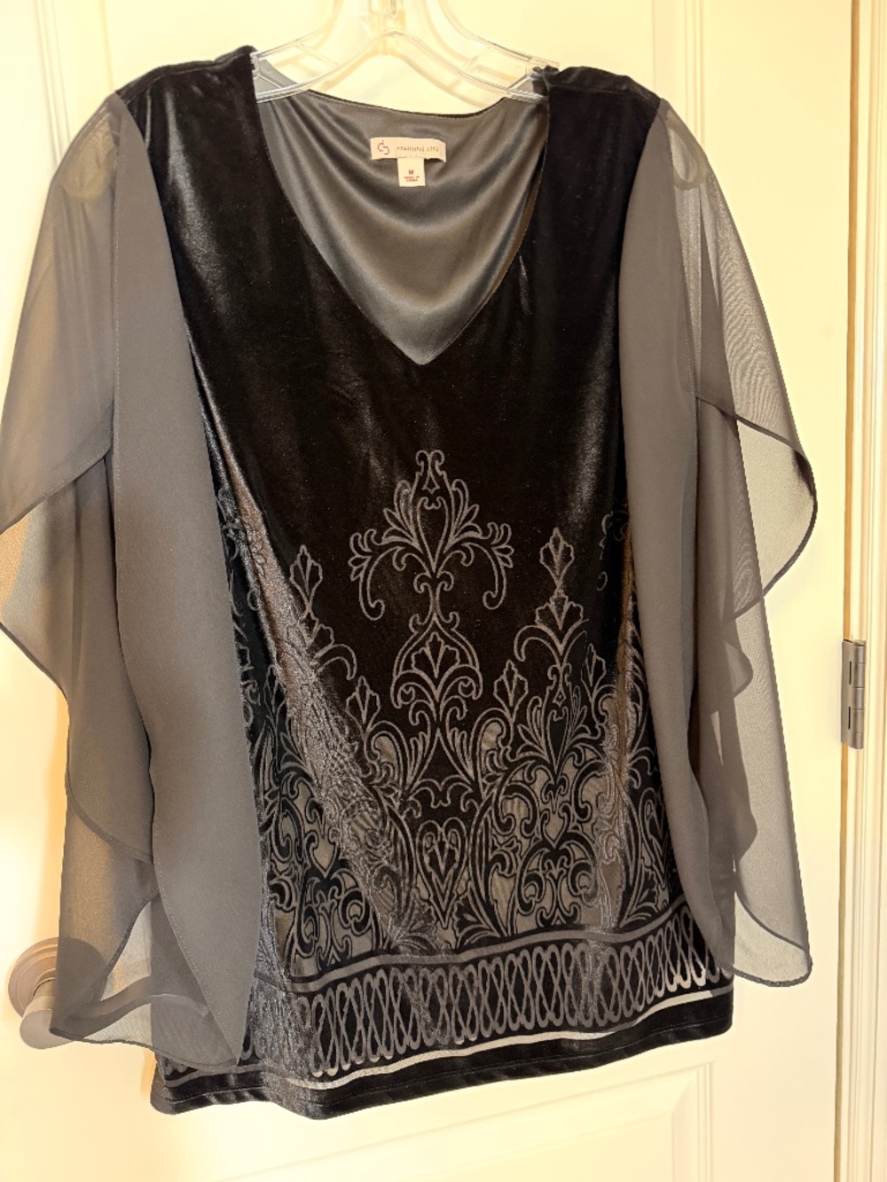 Black velvet top with sheer sleeves